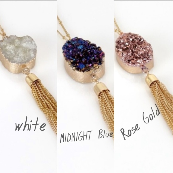 Druzy stone pendant necklace gold chain tassel - Picture 8 of 8